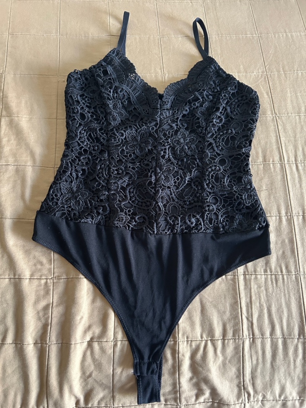 iris Black Lace-Front Bodysuit